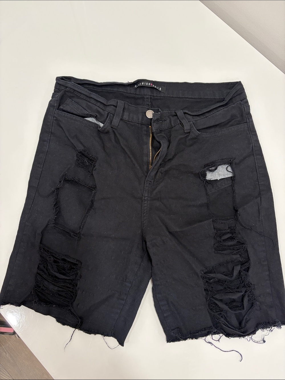 Fashion Nova Black Distressed Ripped Jean Shorts